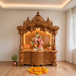 Wooden mandir in pooja room in ahmedabad home