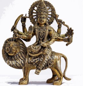 Brass Murti of Hindu Goddess Ambe Mataji