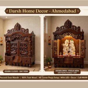 Sevan Wood Temple with doors in pooja room